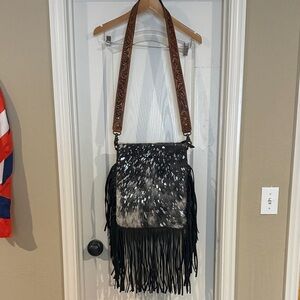 American Darling Black and Brown Fringe Shoulder Bag